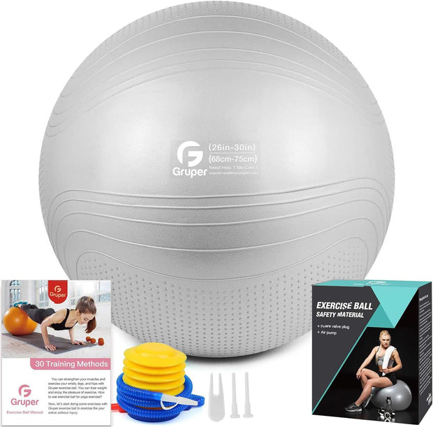 Yoga Ball, 18-30 Inch Extra Thick Exercise Ball for Workout Fitness Balance, Anti Burst Chair for Home and Office Desk, Includes Hand Pump & Workout Guide Access