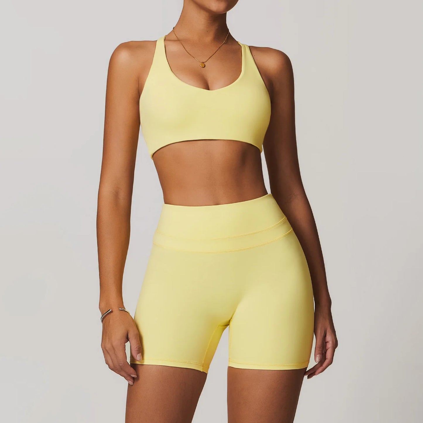 mikeyoga 2PCS Yoga Set Women Sportswear Workout Clothes Athletic Wear Gym Legging Fitness Bra Crop Top Short Sleeves Sports Suit