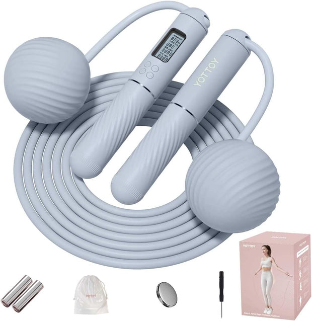 YOTTOY Skipping Ropes for Adults -Cordless Counter Jump Rope with Large Cordless Ball-Weighted Jump Rope for Women with LCD Display