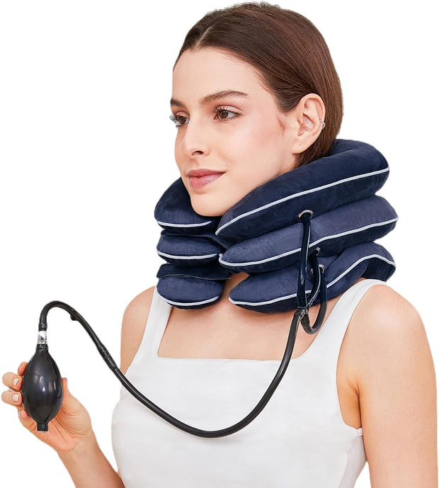 Neck Stretcher for Pain Relief, Adjustable Inflatable Cervical Traction Device, Neck Brace for Home Use, Supports Neck Decompression & Spine Alignment，Gifts for Women (Grey)