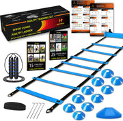 Speed Agility Training Set, Includes 1 Agility Ladder, 4 Steel Stakes, 1 Sports Headband,1 Jump Rope, 10 Disc Cones and Gym Carry Bag - Speed Training Equipment for Soccer Football Basketball