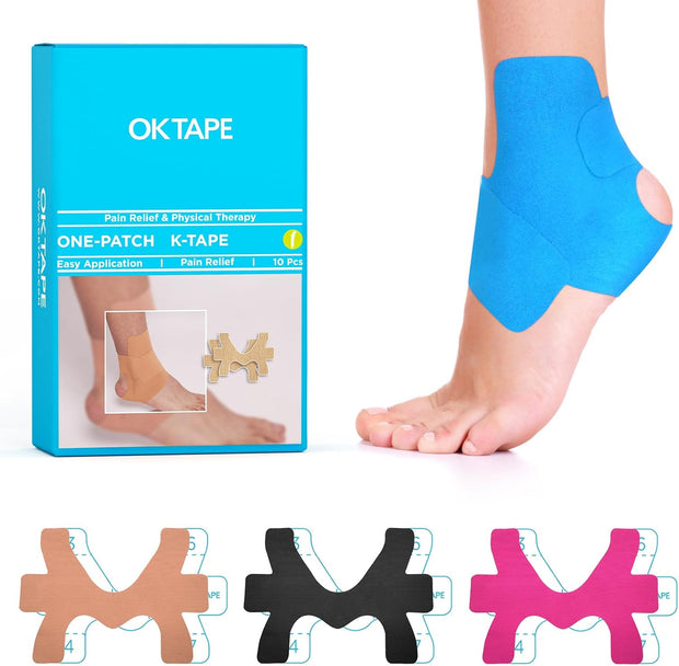 OK TAPE Precut Kinesiology Ankle Tape, 10 Pcs, Pain Relief, Prevent Ankle Sprain, Provide Support for Ankle Ligament, Elastic Athletic Tape, Breathable K Tape for Daily use - Beige