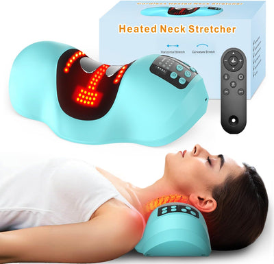 Wireless Heated Neck Stretcher, Cordless Neck Shoulder Cervical Traction Device with 3 Heating Levels, 3 Massager Modes, Timmer for Muscle Relax Hump Corrector