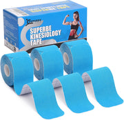 SUPERBE Precut Kinesiology Tape (3 Rolls Pack), Elastic Sports Tape for Pain Relief, Muscle Support, Recovery and Physio Therapy, Breathable, Waterproof (Black)