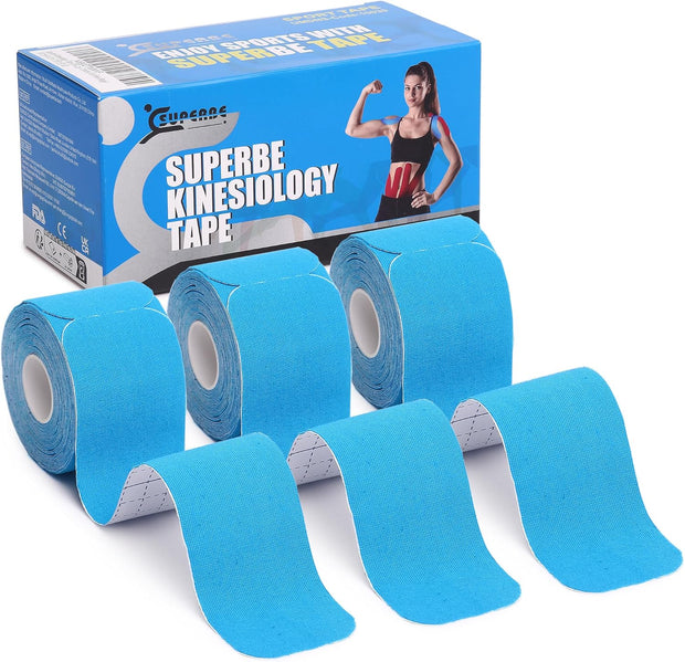 SUPERBE Precut Kinesiology Tape (3 Rolls Pack), Elastic Sports Tape for Pain Relief, Muscle Support, Recovery and Physio Therapy, Breathable, Waterproof (Black)