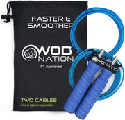 WOD Nation Attack Speed Jump Rope : Adjustable Jumping Ropes : Unique Two Cable Skipping Workout System : One Thick and One Light 11 Foot Cable : Perfect for Double Unders : Men and Women