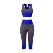 Women's Super Elastic Seamless Gradual Change of Color Sports Bra Cropped Pants Fitness Suit Yoga Suit Set