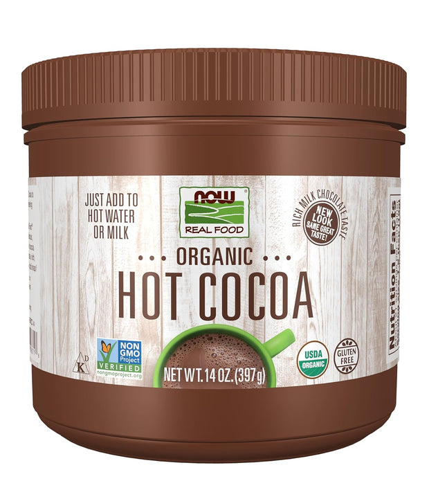 NOW Foods, Cocoa Lovers™ Organic Hot Cocoa, Instant, Rich Milk Chocolate Taste, Low-Fat and Gluten-Free, 14-Ounce