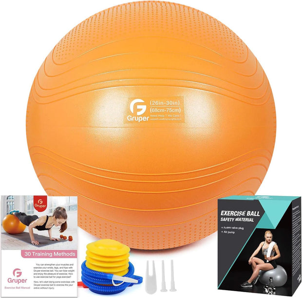 Yoga Ball, 18-30 Inch Extra Thick Exercise Ball for Workout Fitness Balance, Anti Burst Chair for Home and Office Desk, Includes Hand Pump & Workout Guide Access