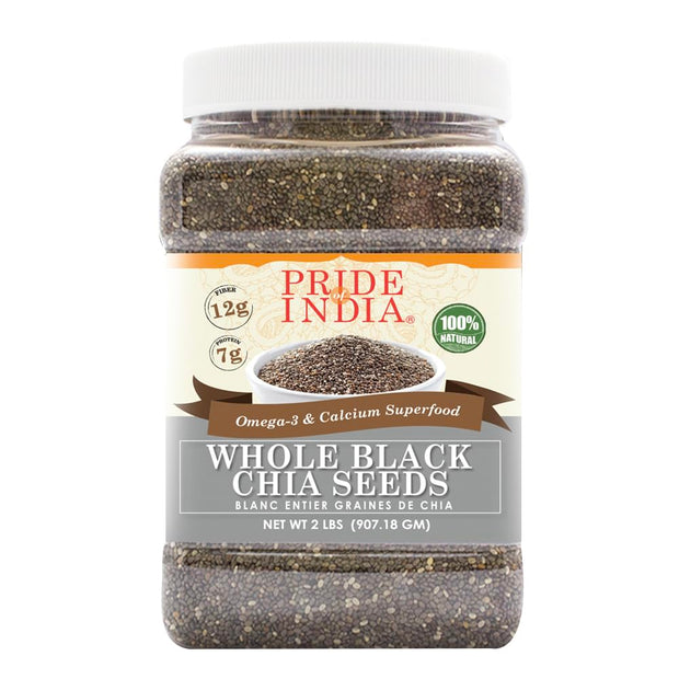 Pride Of India Natural Black Chia Seeds - Ideal Smoothie Ingredient & Salad Topping - Omega 3 Source, High Fiber Superfood & Protein Rich Seed - 1.25 Pound (20oz) Jar
