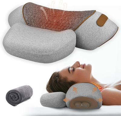 Pillow Massage Neck Hump – 3-in-1 Neck Massager Pillow with Heat, Deep Tissue Relief & Neck Traction, Cervical Support & Hump Corrector for Women and Men, Memory Foam Support(Grey)