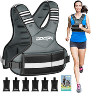 Weighted Vest Adjustable Weights for Women, 6-12 Lbs Weight Vest for Walking with Plus Size Pocket, Ruck Vest with 6 Ironsand Weights & Reflective Strip for Running, Workouts & Strength Training