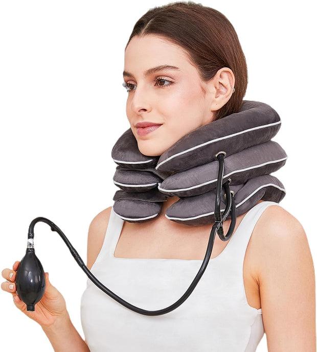Neck Stretcher for Pain Relief, Adjustable Inflatable Cervical Traction Device, Neck Brace for Home Use, Supports Neck Decompression & Spine Alignment，Gifts for Women (Grey)