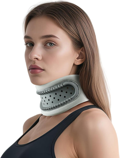 Neck Brace,Support Cervical Collar,Relieve Cervical Pain&Pressure,Soft Skin-Friendly Fabric,Memory Foam Wrapped in Silicone Breathable Hard Frame,One Size for Men&Women (Grey)