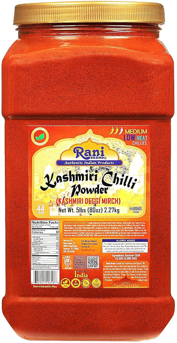 Rani Kashmiri Chilli Powder (Deggi Mirch, Low Heat) Ground Indian Spice 16oz (1lb) 454g PET Jar ~ All Natural | Salt-Free | Vegan | Kosher | Gluten Friendly