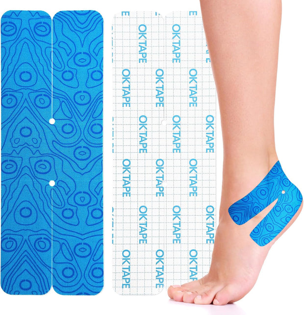 OK TAPE Kinesiology Tape for Ankle - 10 Precut Strips | Professional-Grade Water-Resistant & Breathable Ankle Tape for Sports Injury Recovery, Support, 10pcs, Pink