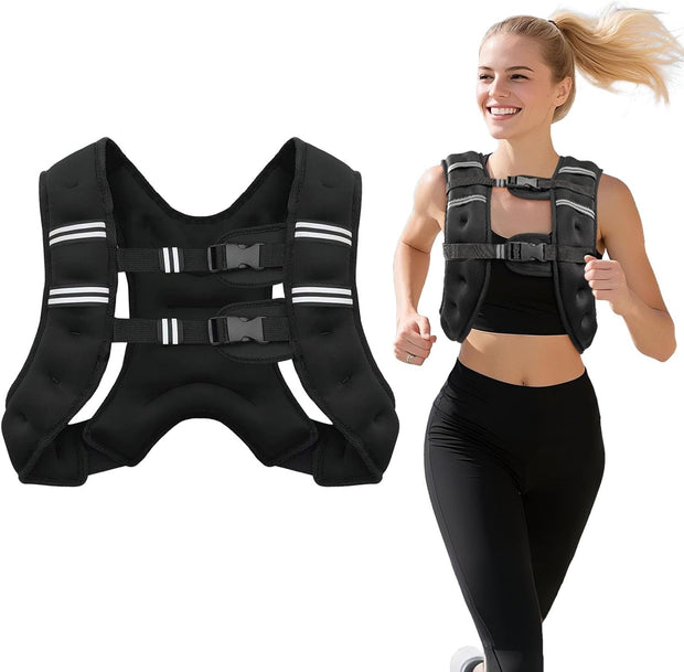 Weighted Vest for Woman Men,6lb/8lb/12lb/16lb/20Lb/25lb Weight Vest with Reflective Stripe Adjustable Buckle Strap Back Pocket Workout Strength Training Walking Jogging Running