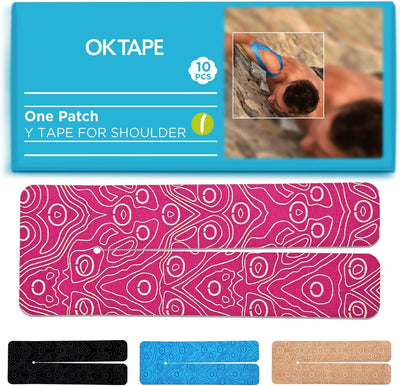 OK TAPE Precut Y-Shape Kinesiology Tape for Shoulder, Knee, Back, 10 Pcs, K Tape Strips, Provide Support & Relieve Discomfort, Water-Resistant Elastic Athletic Tape (3.5" x 10", Black)