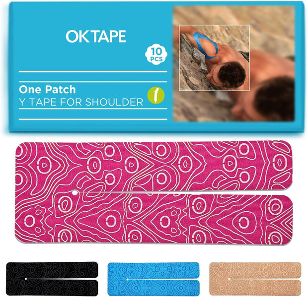 OK TAPE Precut Y-Shape Kinesiology Tape for Shoulder, Knee, Back, 10 Pcs, K Tape Strips, Provide Support & Relieve Discomfort, Water-Resistant Elastic Athletic Tape (3.5" x 10", Black)