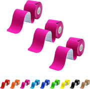 Kinesiology Tape Precut 3 Rolls, Athletic Sports Tape for Muscle Joints Support, 60 Strips for Knee Ankle Shoulder Wrist, Latex Free and Water Resistant, Pink