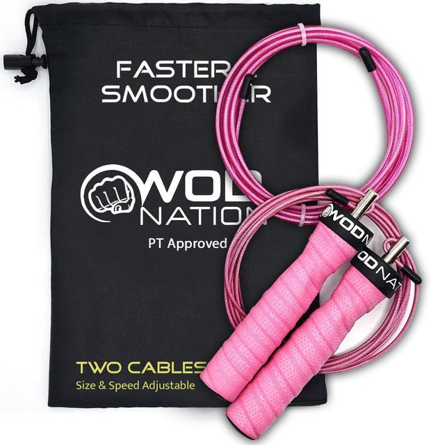 WOD Nation Attack Speed Jump Rope : Adjustable Jumping Ropes : Unique Two Cable Skipping Workout System : One Thick and One Light 11 Foot Cable : Perfect for Double Unders : Men and Women