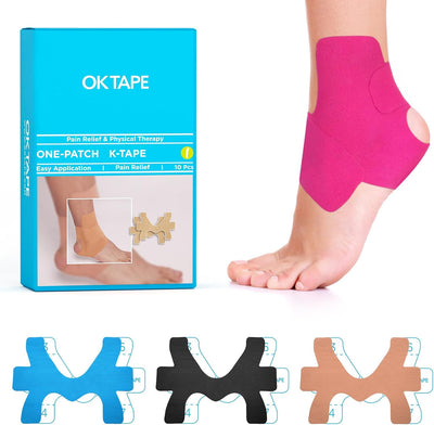 OK TAPE Precut Kinesiology Ankle Tape, 10 Pcs, Pain Relief, Prevent Ankle Sprain, Provide Support for Ankle Ligament, Elastic Athletic Tape, Breathable K Tape for Daily use - Beige