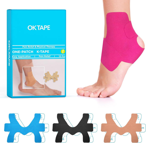 OK TAPE Precut Kinesiology Ankle Tape, 10 Pcs, Pain Relief, Prevent Ankle Sprain, Provide Support for Ankle Ligament, Elastic Athletic Tape, Breathable K Tape for Daily use - Beige