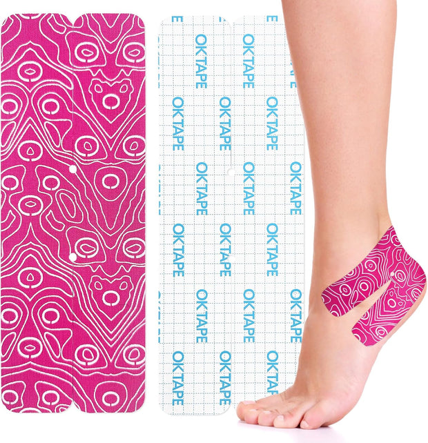 OK TAPE Kinesiology Tape for Ankle - 10 Precut Strips | Professional-Grade Water-Resistant & Breathable Ankle Tape for Sports Injury Recovery, Support, 10pcs, Pink
