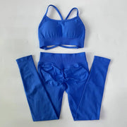 No Logo Seamless Yoga Set 2 Pieces Women Workout Set Scrunch Leggings Backless Sports Bra Fitness Top Gym Pants Clothes