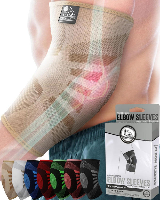 Nordic Lifting Elbow Compression Sleeves (1 Pair) – Support for Pain Relief, Tendonitis, Golfer’s & Tennis Elbow Recovery