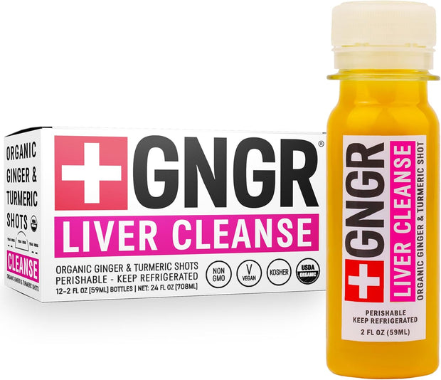 +GNGR Immunity Booster Organic Ginger and Turmeric Shot - Cold Pressed Ginger Shots with Turmeric, Cayenne Pepper, Orange, Lemon for All Natural Immune & Digestive Support (2 Oz, Pack of 12)