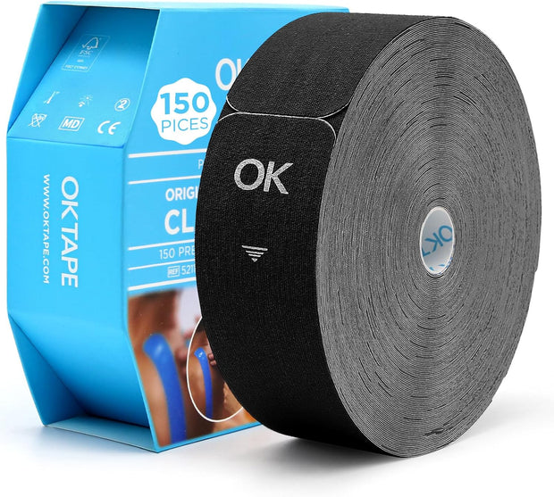OK TAPE Kinesiology Tape Pre Cut Strips Bulk (150 PCS),Elastic Cotton Latex Free Hypoallergenic Athletic Tape Roll for Muscle Joint Knee,Waterproof k Tape 2in×10in/PCS