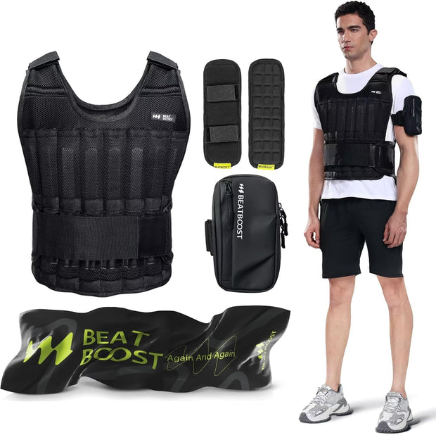 Weighted Vest Men 20lb/30lb/40lb/50lb/60lb Adjustable Weight Vest with Steel Plates Weights for Walking Strength Training Running Workout