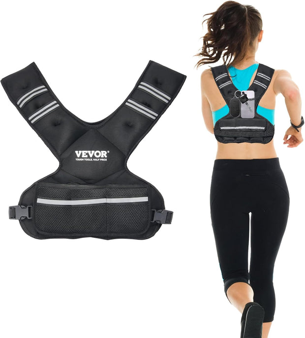VEVOR Adjustable Weighted Vest, 11-20lb/20-32lbs/35lbs/40lbs Weight Vest with 6 Ironsand Weights and Reflective Stripe, Workout Equipment for Strength Training Running Jogging