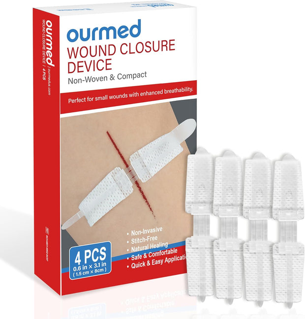 Wound Closure Strips(0.6"x 3.1" - 4 Pcs), Butterfly Bandages for Wound Care, Steri Emergency Laceration Closures Without Stitches for Outdoors Use.