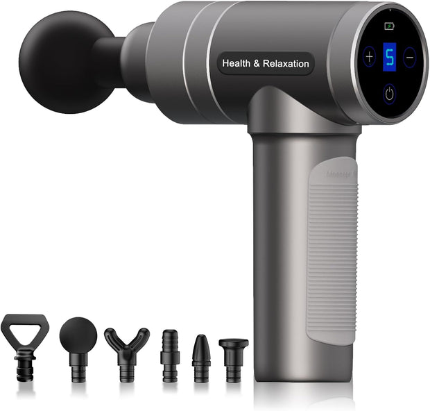 Massage Gun Deep Tissue,Birthday Gifts for Men Women,Gifts for Boyfriend Girlfriend - Neck Back Massager for Pain Relief Deep Tissue with 6 Heads & 5 Speeds,Prime Today 2025(Grey)