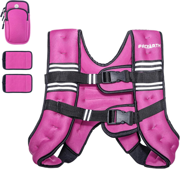 PACEARTH Weighted Vest,4lb/6lb/10lb/12lb/16lb/20lb/25lb/30lb Weight Vest with Reflective Stripe, Body Weight Vests Adjustable for Men, Women Workout, Strength Training, Running, Walking, Jogging