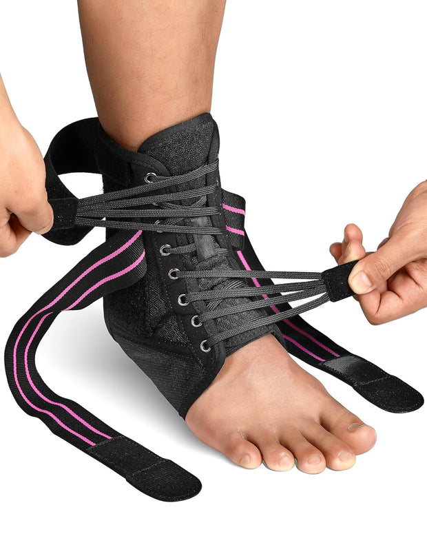 Quick Lace Up Ankle Brace for Women Men with Removable Side Splints, Adjustable Ankle Support for Sprained Ankle Injury Recovery, Ankle Stabilizer for Basketball Volleyball Tennis, 1 Unit
