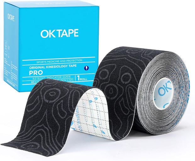 OK TAPE PRO Kinesiology Tape, 2inch x Long Roll 16ft Free Cut Tape, Elastic Athletic Tape Therapeutic Latex Free, Black+Black