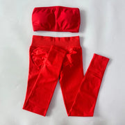 No Logo 2 Pieces Sports Set Woman Backless Bandeau Sports Bra Scrunch Leggings Yoga Clothing Workout Clothes Outfits Gym Set