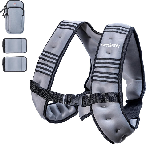 PACEARTH Weighted Vest,4lb/6lb/10lb/12lb/16lb/20lb/25lb/30lb Weight Vest with Reflective Stripe, Body Weight Vests Adjustable for Men, Women Workout, Strength Training, Running, Walking, Jogging