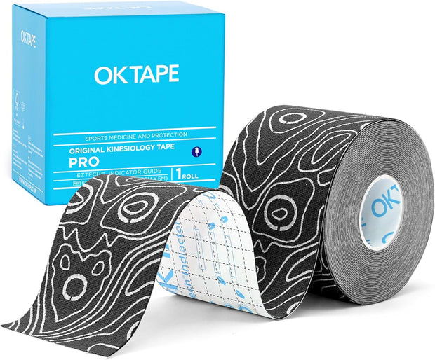 OK TAPE PRO Kinesiology Tape, 2inch x Long Roll 16ft Free Cut Tape, Elastic Athletic Tape Therapeutic Latex Free, Black+Black