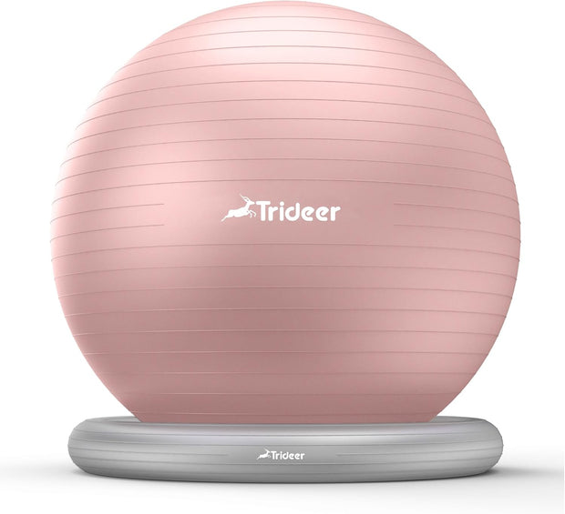 Trideer Exercise Yoga Ball Chair with Base for Home Office Desk, Stability & Fitness Ball Seat to Relieve Back Pain, Home Gym Workout for Abs, Pregnancy Ball with Pump