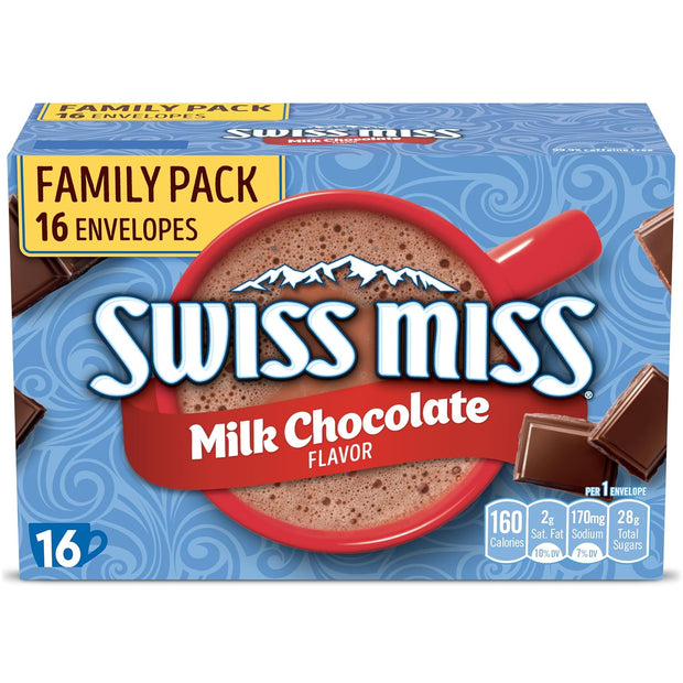 Swiss Miss Hot Cocoa Drink Mix, Milk Chocolate Flavor, Family Pack, 16 ct