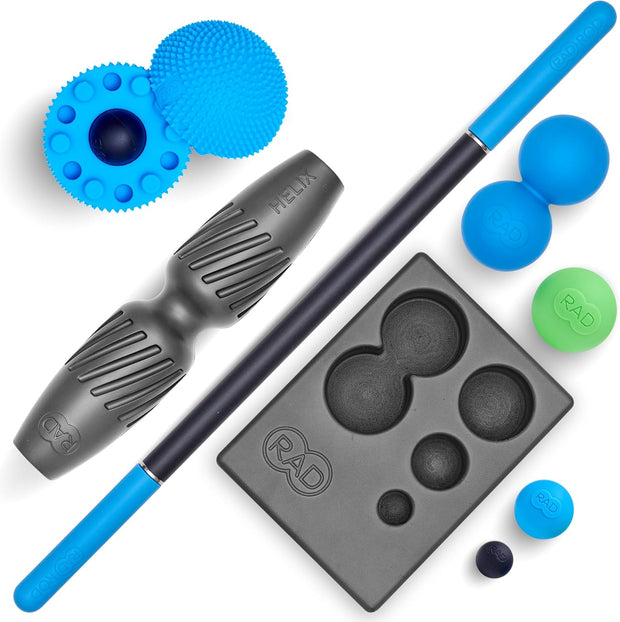RAD All-in Kit – Foam Roller Set for Whole Body Massage & Myofascial Release – 7-in-1 Kit with Roller Stick, Yoga Block, Massage Balls – Muscle Recovery Tools for Mobility & Flexibility