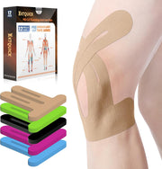 PreCut Kinesiology Tape for Knees, 12 PCS Waterproof KTQUICK Knee Tape for Knee Pain Relief Pre Cut, Original Cotton Athletic Knee Tape, Waterproof & Hypoallergenic Latex-Free for Sports (Black)