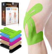 PreCut Kinesiology Tape for Knees, 12 PCS Waterproof KTQUICK Knee Tape for Knee Pain Relief Pre Cut, Original Cotton Athletic Knee Tape, Waterproof & Hypoallergenic Latex-Free for Sports (Black)
