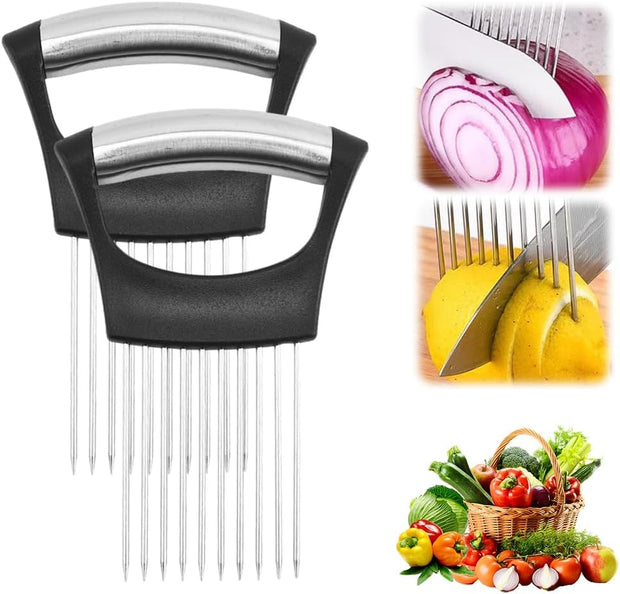 Stainless Steel Onion Slice Holder, 2025 New Onion Slice Holder for Slicing, Chopper Assistant Tool, Lemon Slicer Vegetable Cutter for Meat, Lemon, Potato, Tomato - Kitchen Gadgets (1)