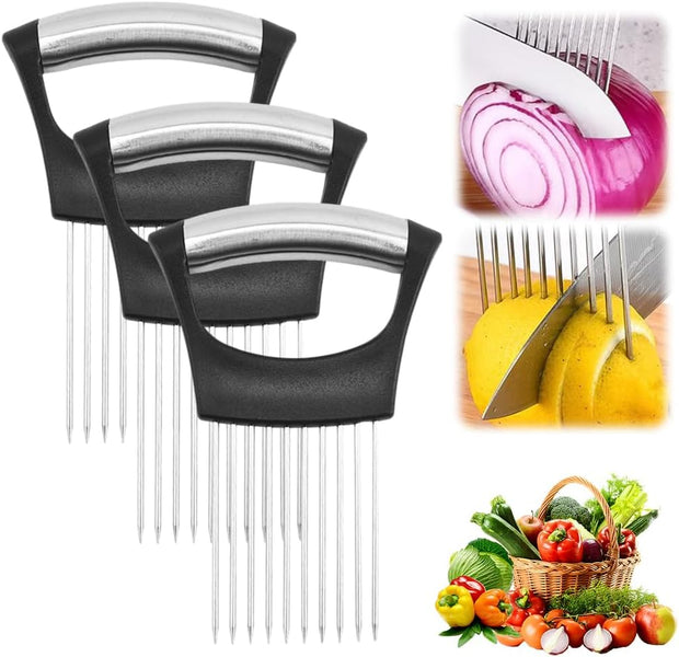 Stainless Steel Onion Slice Holder, 2025 New Onion Slice Holder for Slicing, Chopper Assistant Tool, Lemon Slicer Vegetable Cutter for Meat, Lemon, Potato, Tomato - Kitchen Gadgets (1)