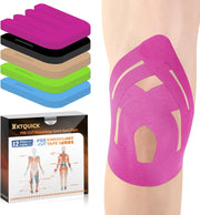 PreCut Kinesiology Tape for Knees, 12PCS Upgraded Waterproof KTQUICK Knee Tape for Knee Pain Relief Pre Cut, Original Cotton Athletic Knee Tape, Waterproof&Hypoallergenic Latex-Free for Sports (Black)